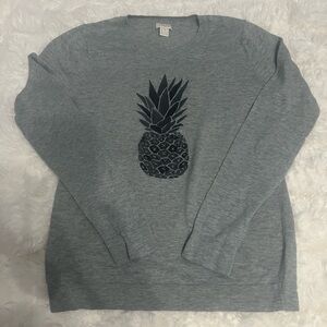 J. Crew Gray Graphic Pineapple Knit Sweater Sz S - Preppy Casual Crewneck